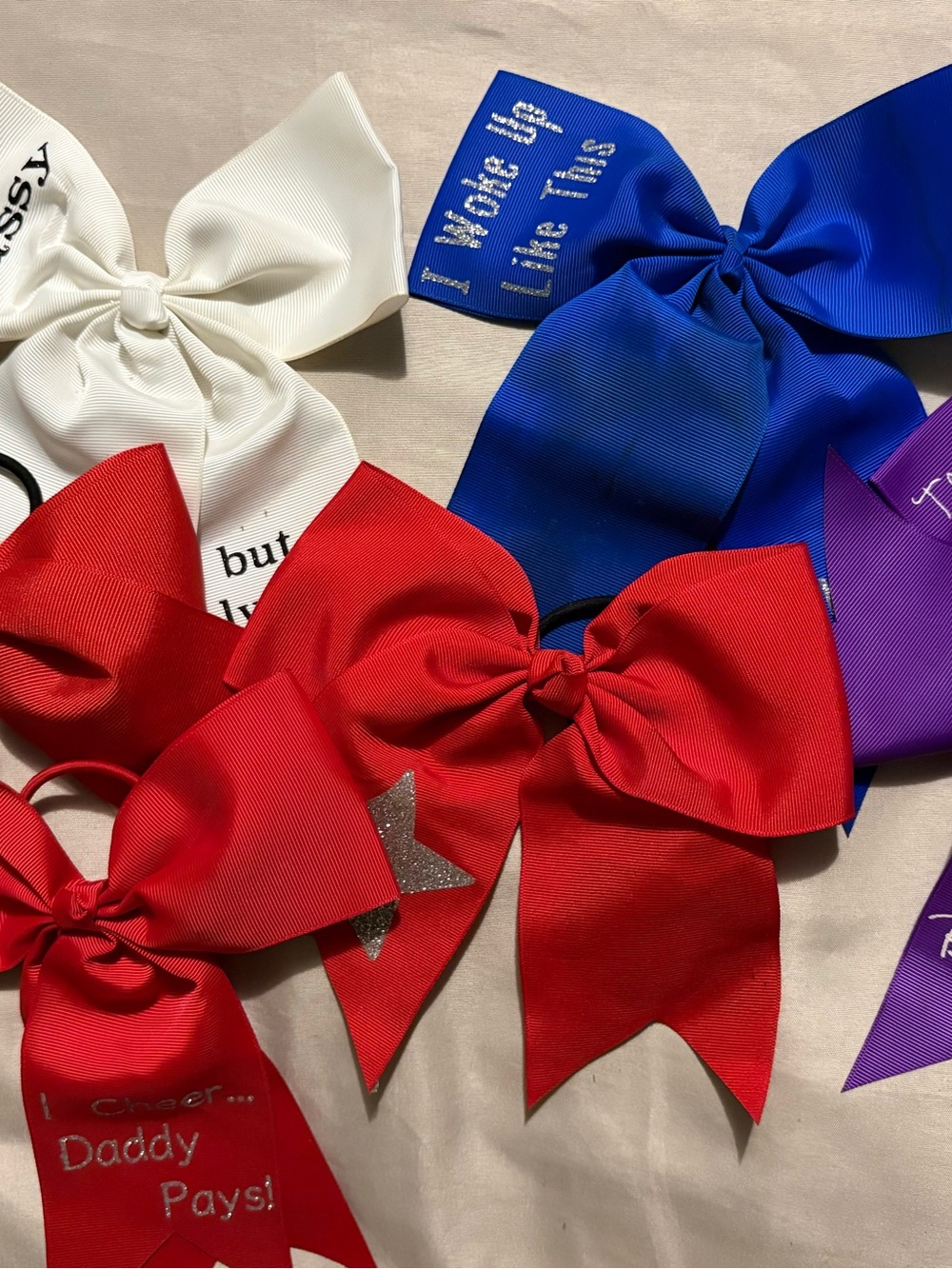 Kids Ribbon Hair Bow Set - Red, Blue, White, Purple